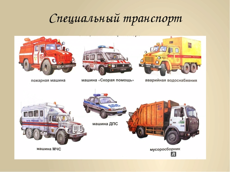 К специальным пожарным автомобилям относятся. Специальный Наземный транспорт. Специальный грузовой транспорт. Спецтранспорт для дошкольников. Специальные автомобили.