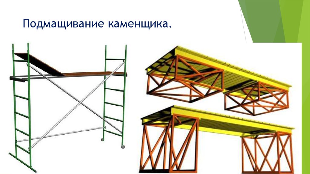 Средства подмащивания. Подмости каменщика инвентарно-шарнирные ППК-1. Подмости ППУ-4. Подмости изолирующие 0,8м. Инвентарные блочные подмости высотой 1 м.