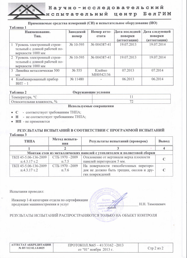 Протокол испытаний заключение