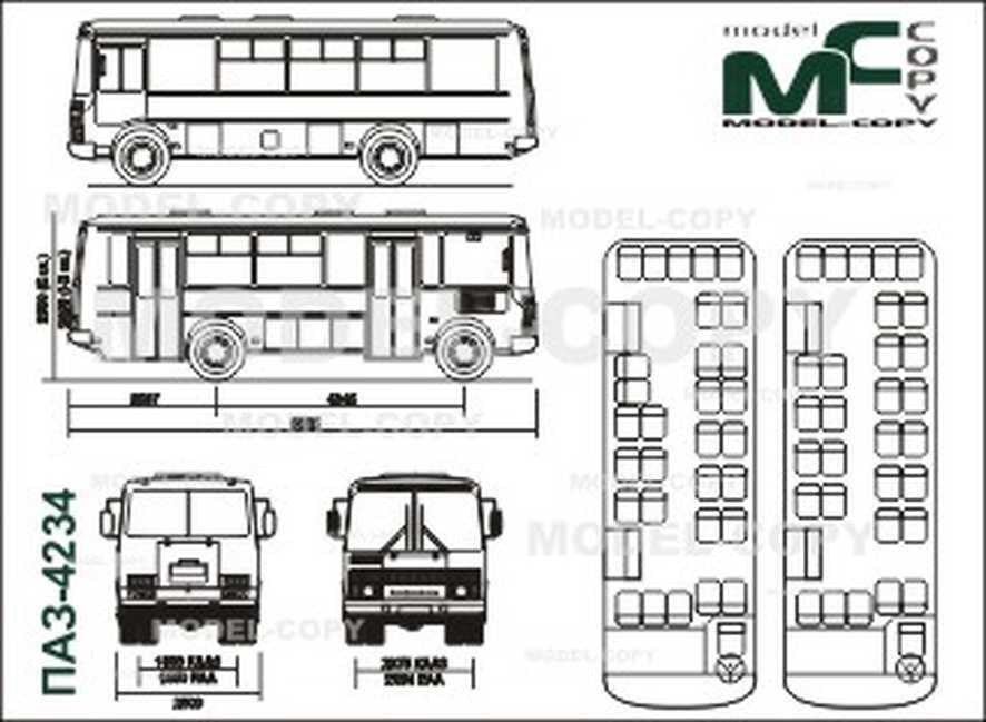 Технические характеристики автобуса паз. Чертеж автобуса ПАЗ 3205. ПАЗ-3205 автобус габариты салона. ПАЗ 4234 чертеж. Габариты салона ПАЗ 4234.
