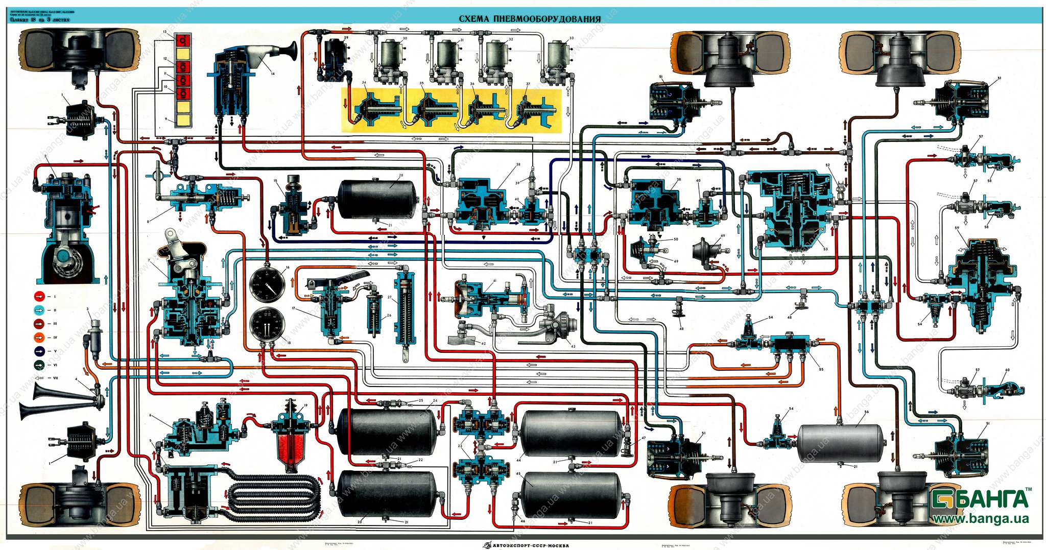 Тормозная система камаз 43114 схема цветная с названиями механизмов