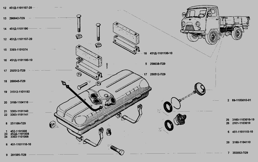Схема запчастей уаз буханка