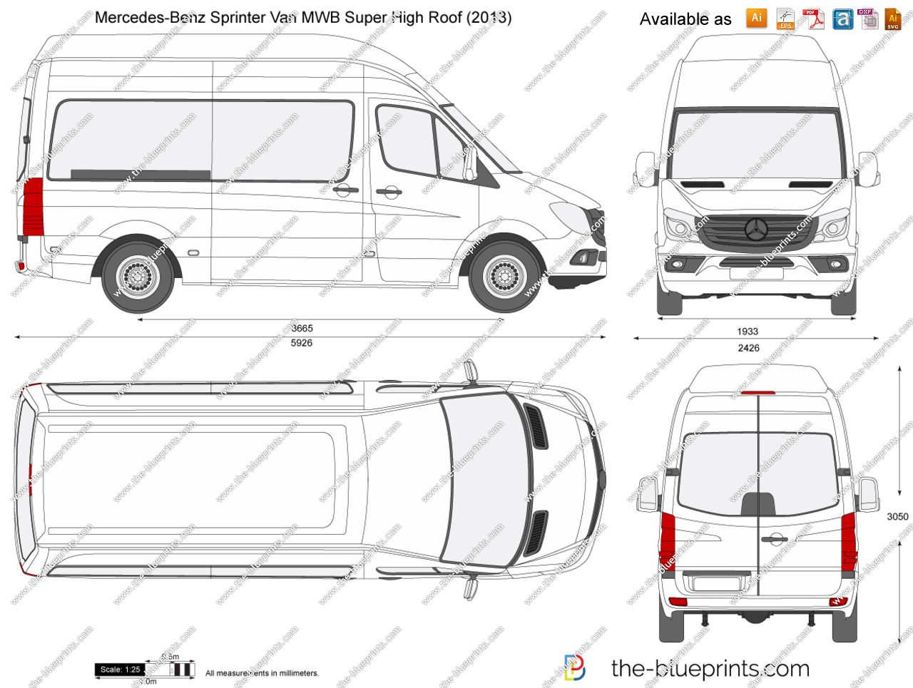 Средняя база. Mercedes-Benz Sprinter 311 чертеж. Габариты Мерседес Спринтер 311. Mercedes-Benz Sprinter 311 CDI чертеж. Габариты Мерседес Спринтер Классик 311.