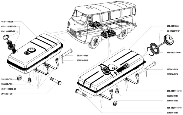 Емкость топливного бака уаз